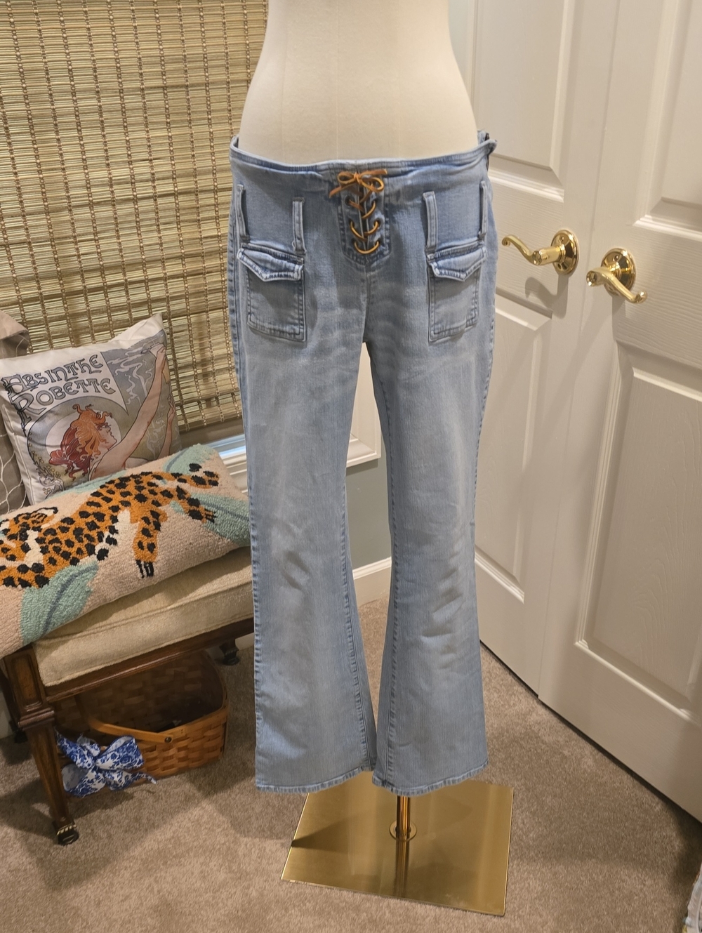Light Wash Lace-Up Front Women’s Jeans